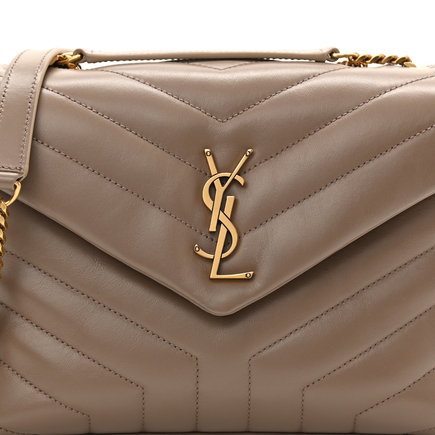Calfskin Y Quilted Monogram Small Loulou Chain Satchel Taupe