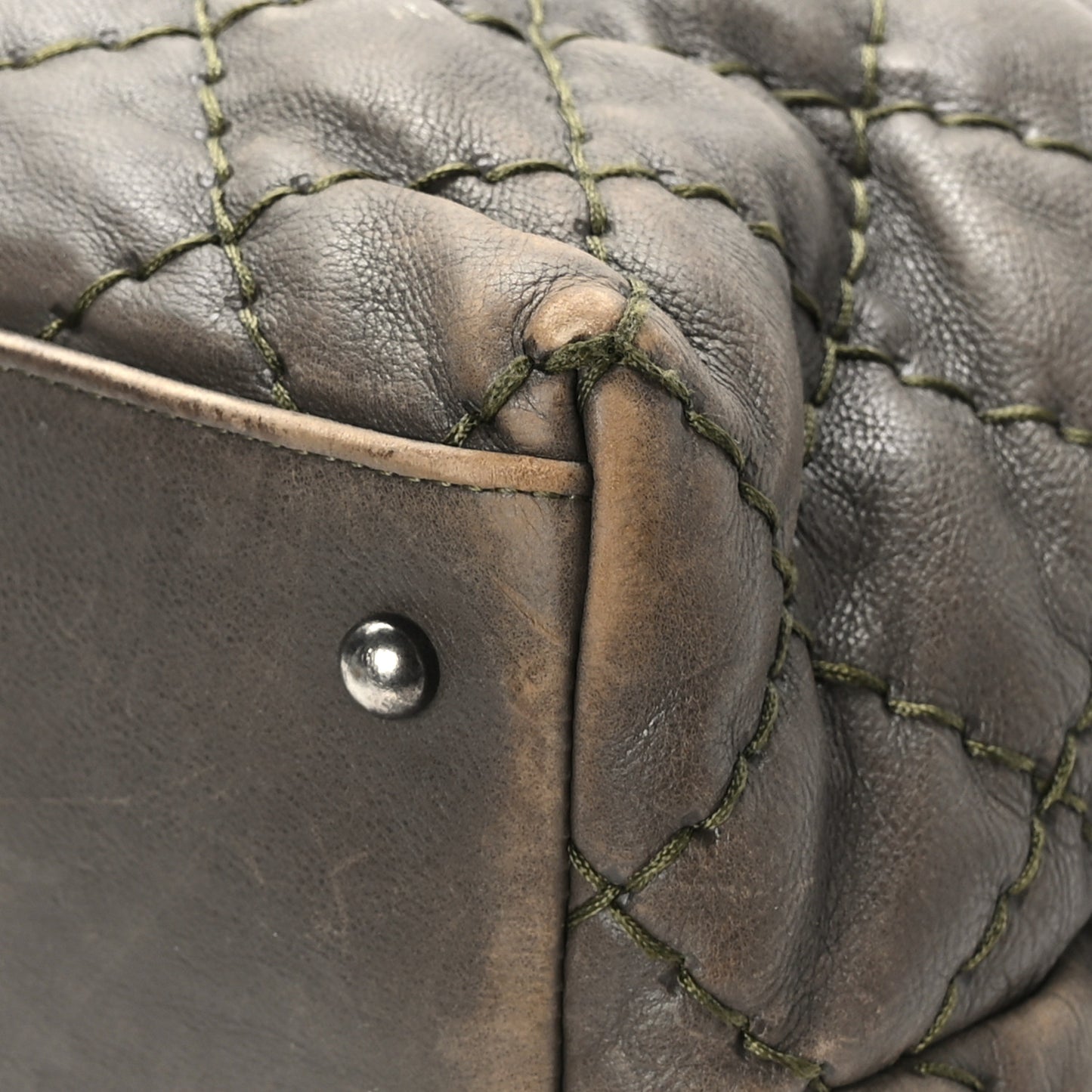 Calfskin Ultimate Stitch Shopping Tote Khaki