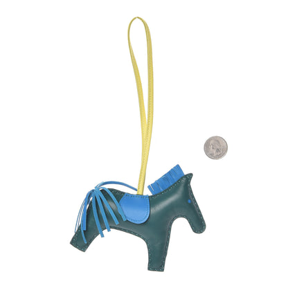 Hermes Milo Lambskin Grigri Rodeo Horse Bag Charm MM Malachite Bleu Zanzibar Lime 2 of 3