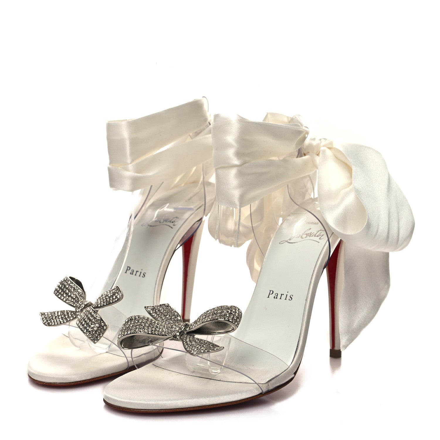 Christian Louboutin Satin Crystal PVC Astrinodo 100 Sandals 38 Ivory 3 of 8