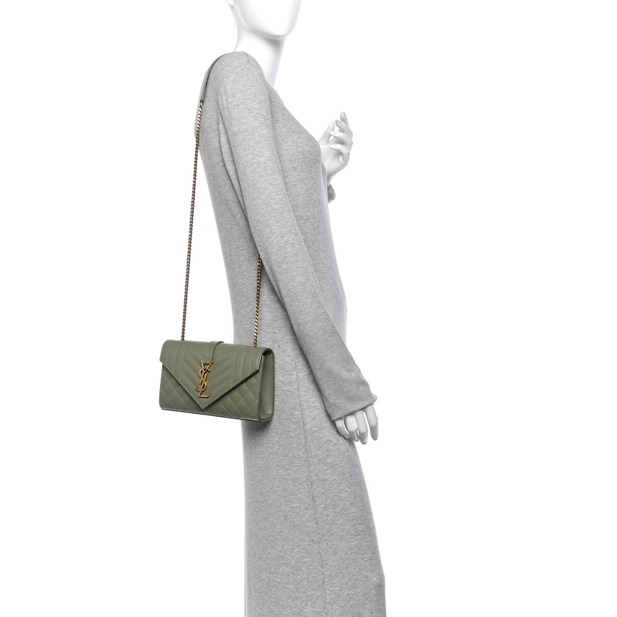 Saint Laurent Grain De Poudre Textured Mixed Matelasse Triquilt Small Monogram Satchel  Light Sage 2 of 10
