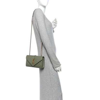 Saint Laurent Grain De Poudre Textured Mixed Matelasse Triquilt Small Monogram Satchel  Light Sage 2 of 10