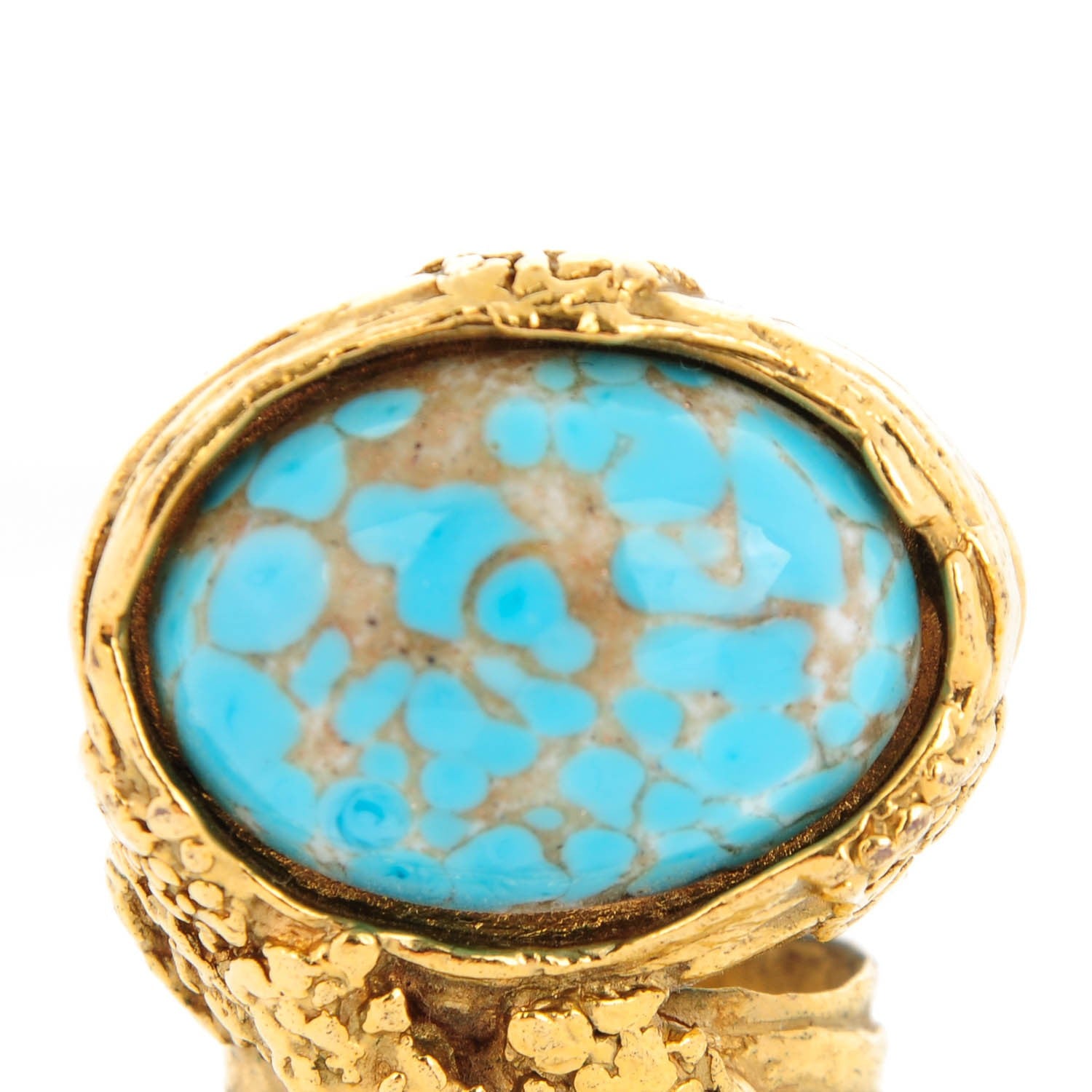 Saint Laurent Glass Cabochon Arty Ovale Ring 7 Gold Turquoise 5 of 5