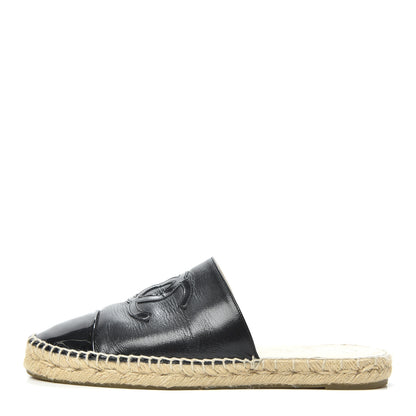 Chanel Iridescent Goatskin Patent CC Espadrille Mules 41 Black 1 of 8