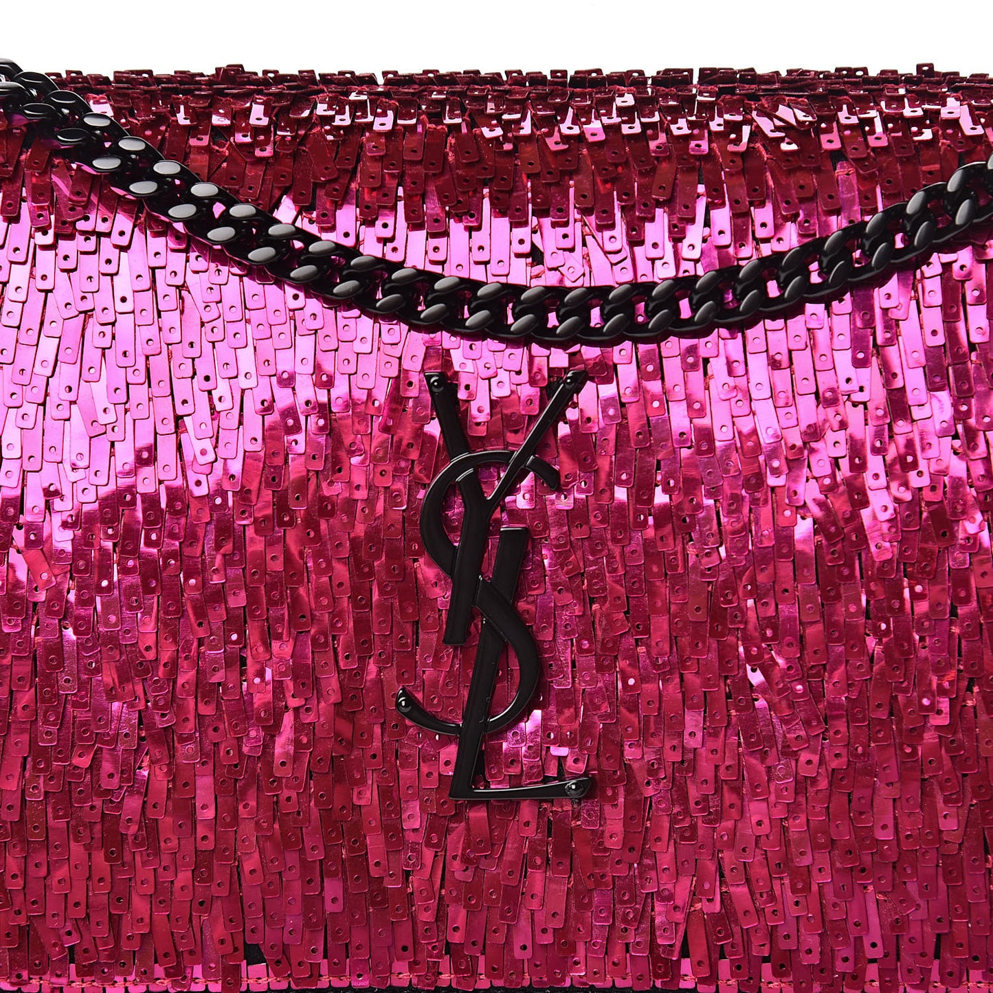 Sequin Suede Monogram Chain Wallet Fuchsia Black