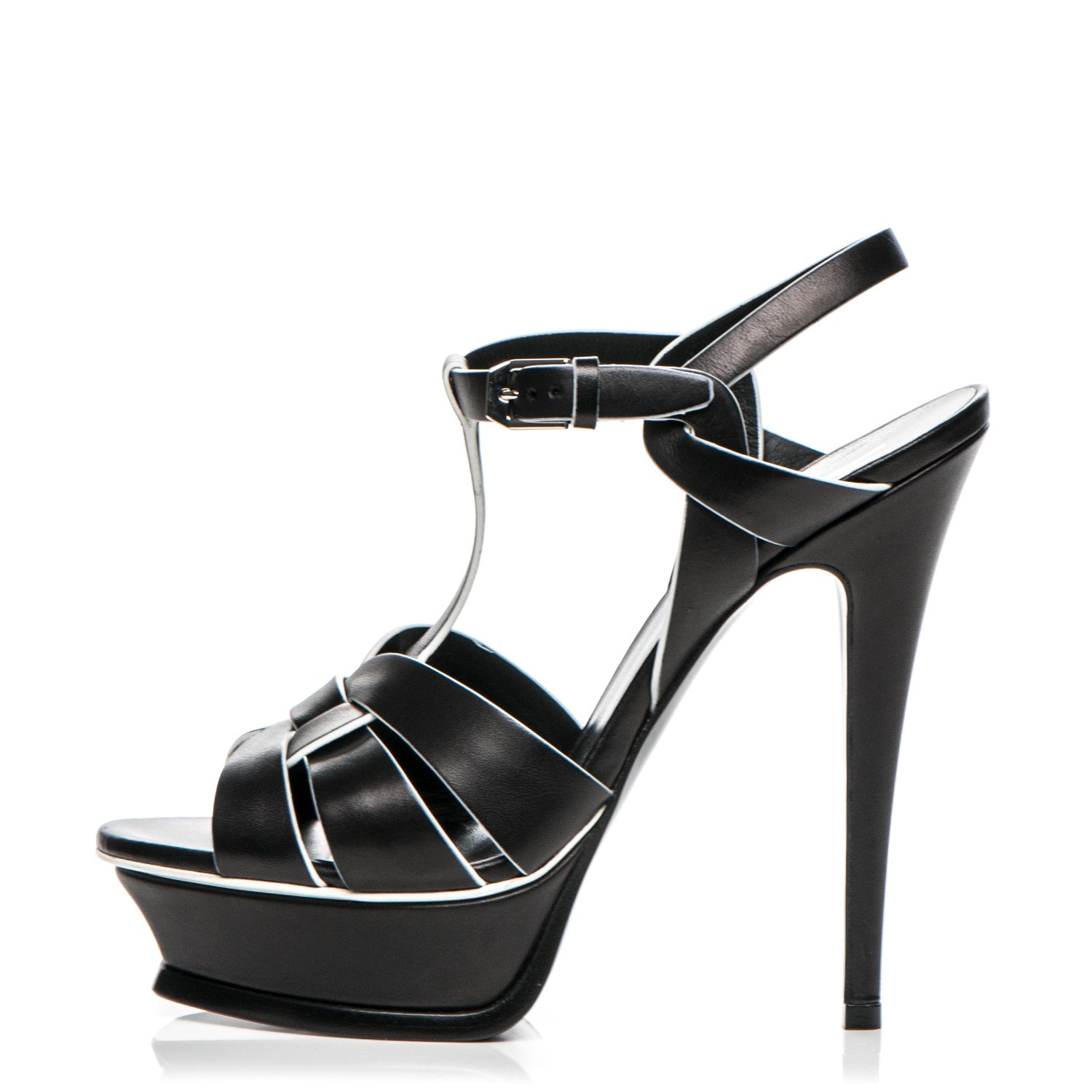 Saint Laurent Calfskin Tribute 105 Platform Sandals 37 Black White 1 of 7