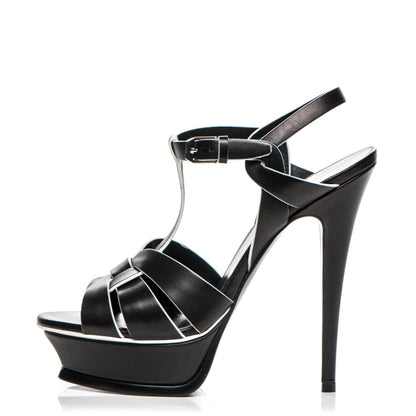 Saint Laurent Calfskin Tribute 105 Platform Sandals 37 Black White 1 of 7