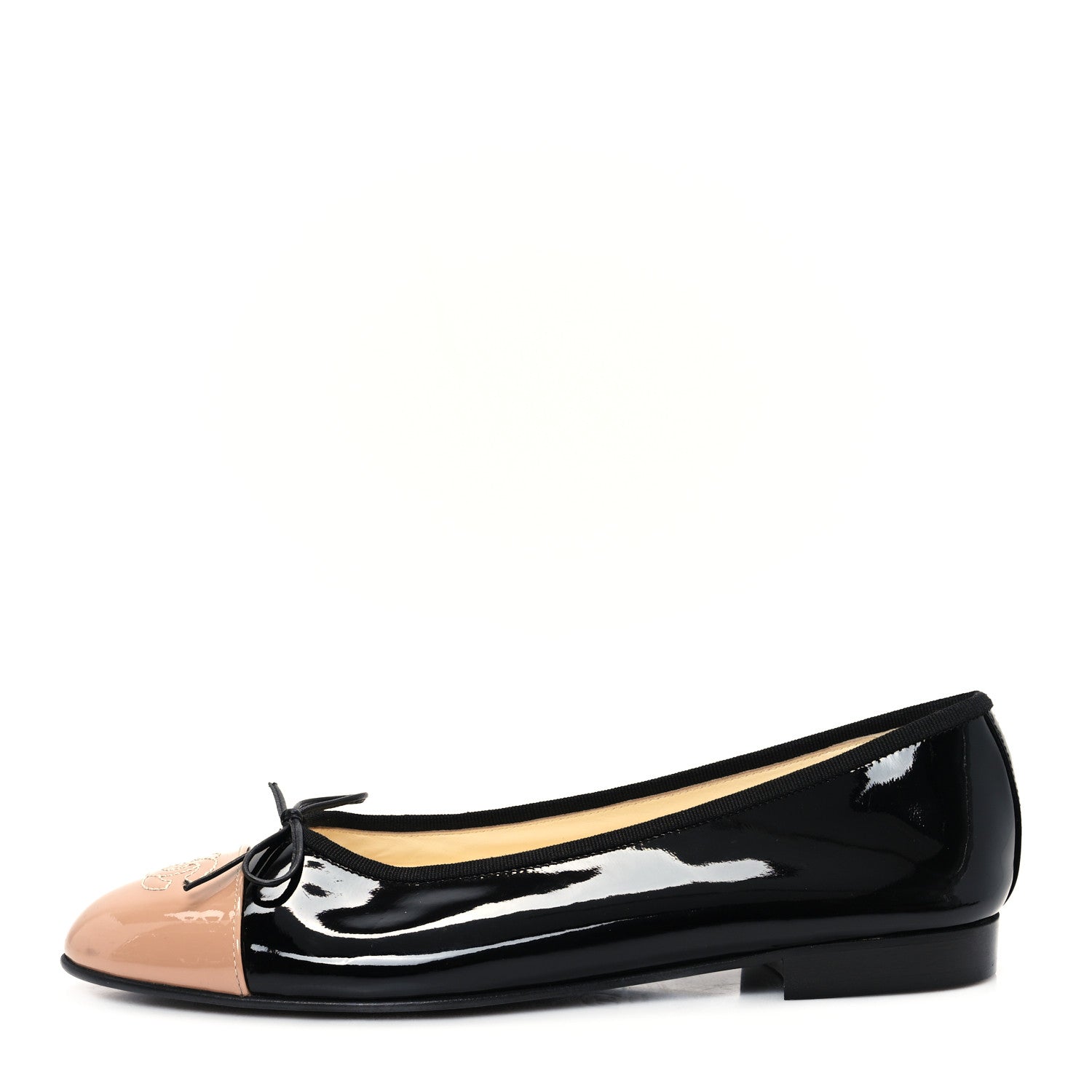 Chanel Patent CC Cap Toe Ballerina Flats 39 Black Beige 1 of 10