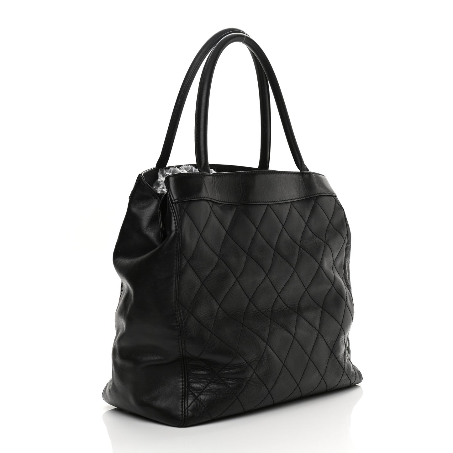 Lambskin Quilted Shopping Tote Black