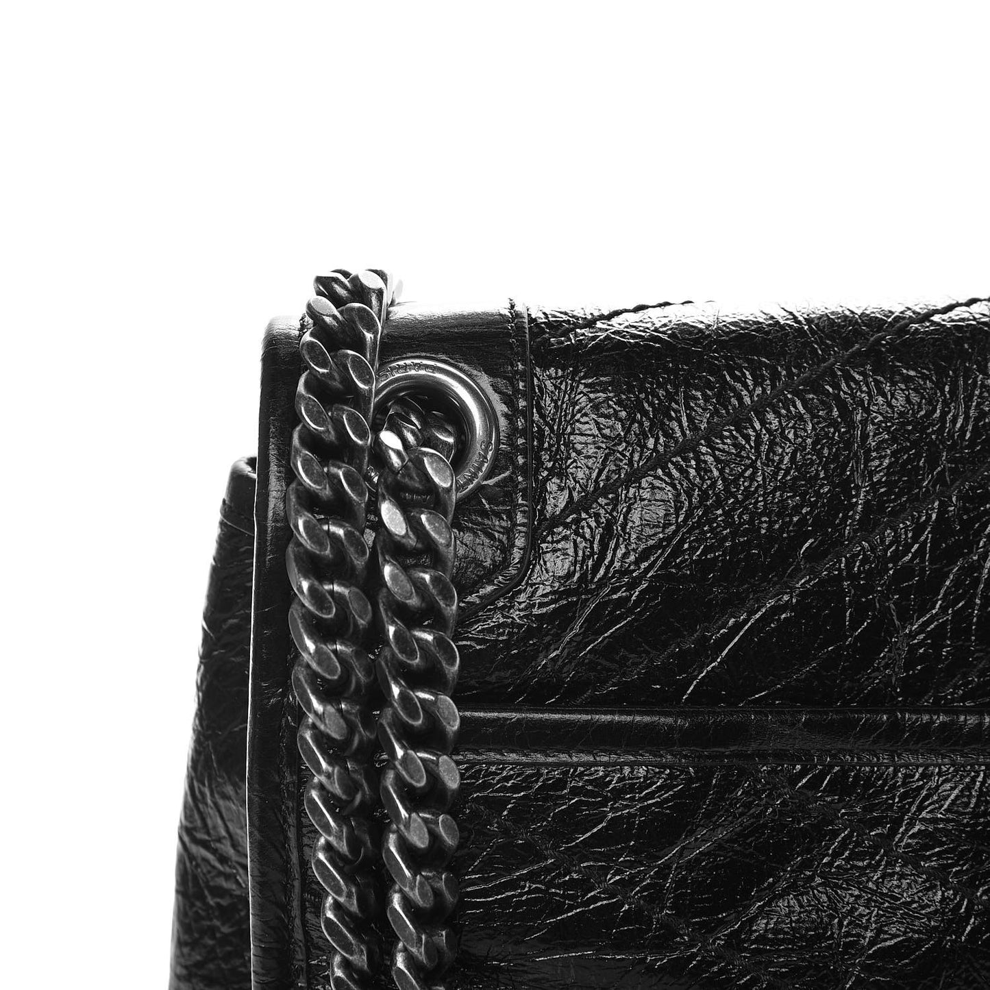 Crinkled Calfskin Matelasse Monogram Medium Niki Chain Satchel Black