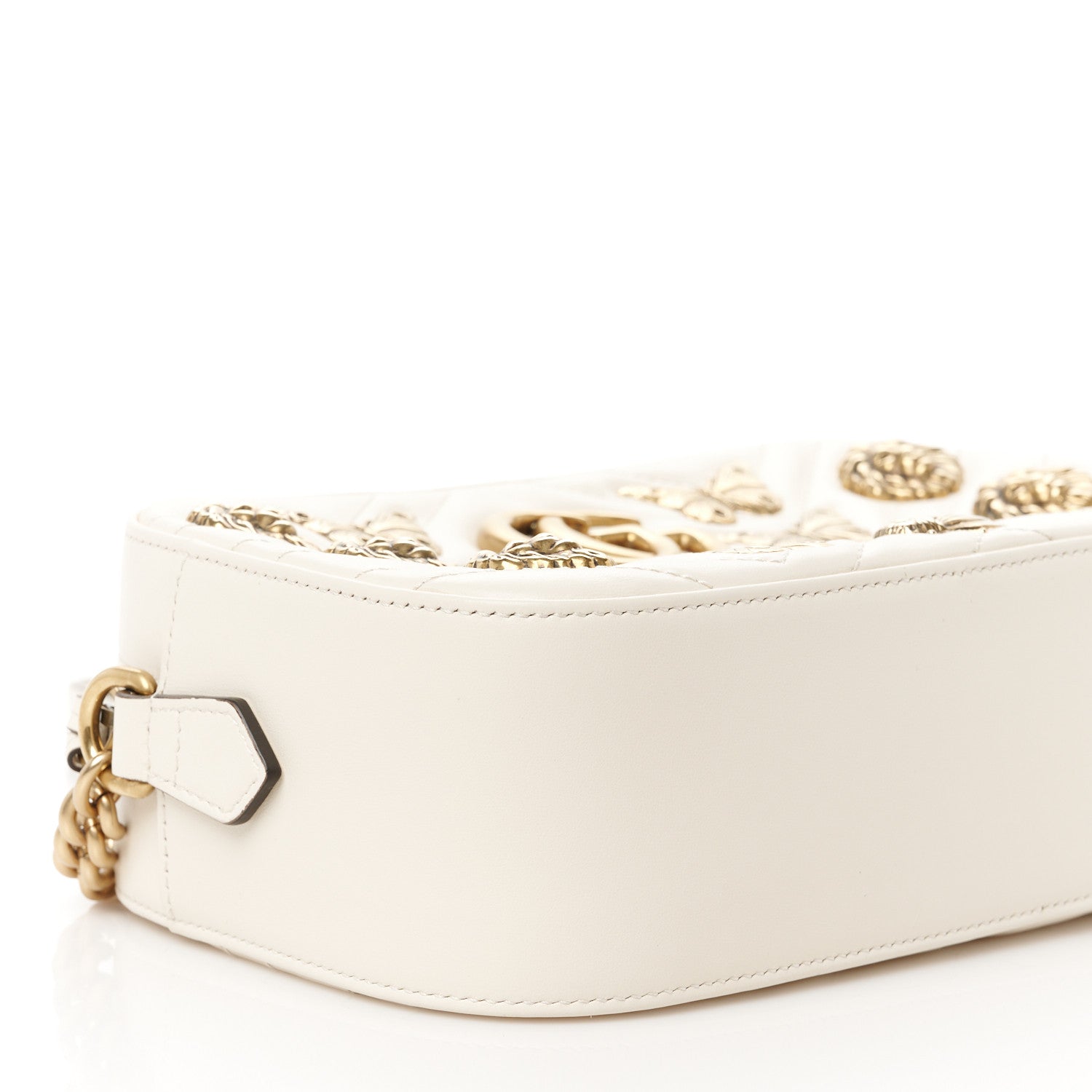 Gucci Calfskin Matelasse Animal Studs Small GG Marmont Chain Shoulder Bag White 9 of 10