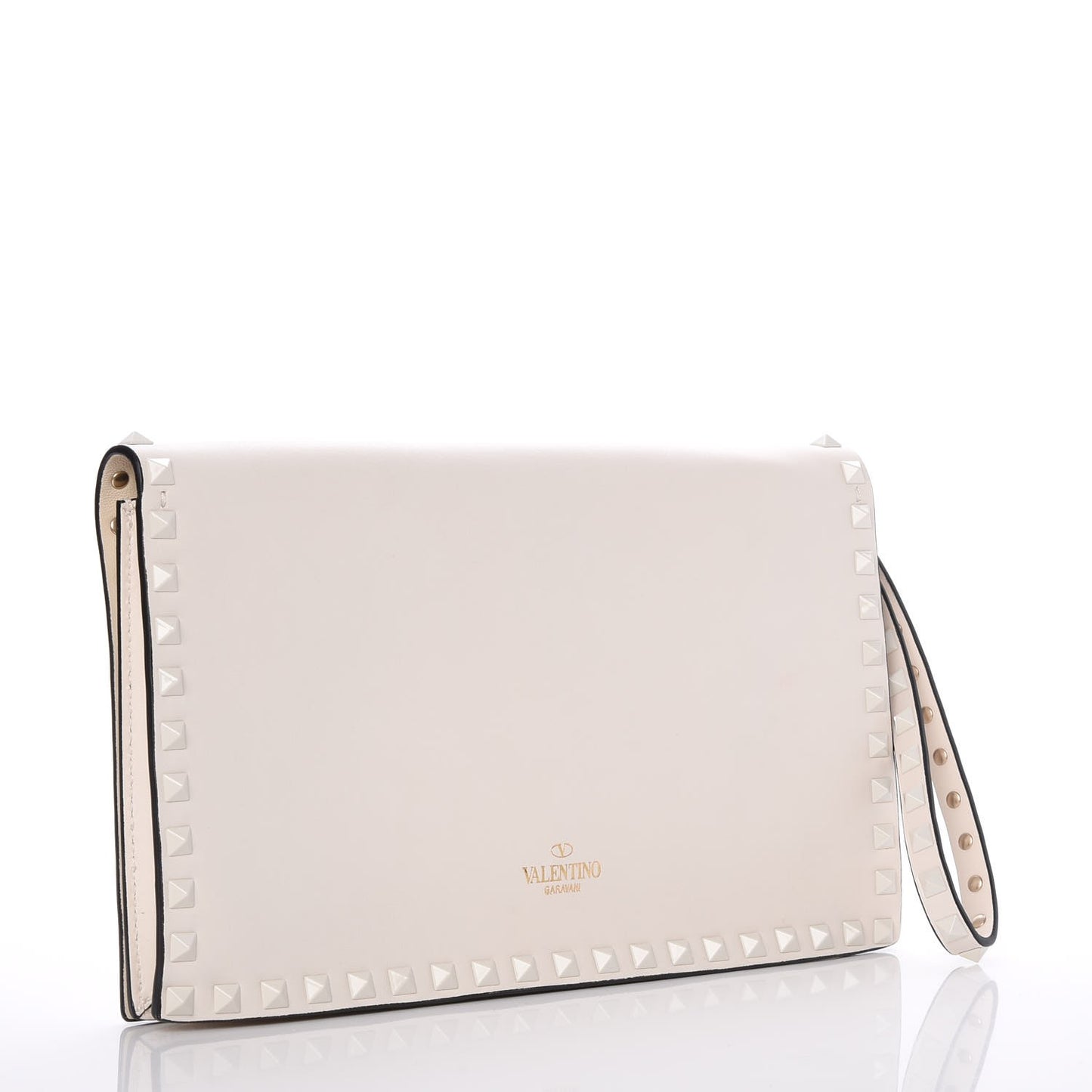 Nappa Painted Heart Rockstud Wristlet Clutch Ivory