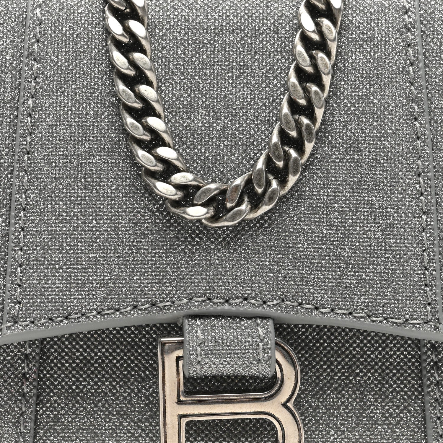 Balenciaga Glitter Fabric Hourglass Top Handle Bag Mini with Chain Grey 7 of 9