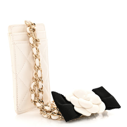 Chanel Lambskin Quilted Camellia Bow Card Holder On Chain White 3 of 11