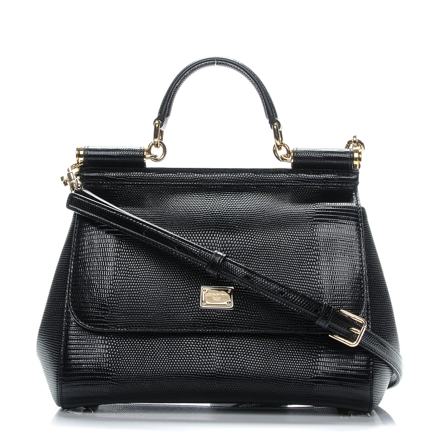 Lizard Medium Miss Sicily Satchel Black