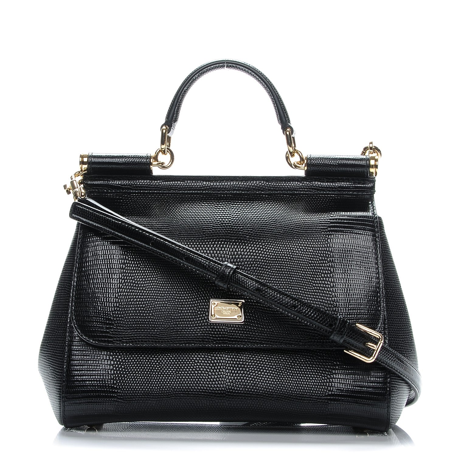 Dolce & Gabbana Lizard Medium Miss Sicily Satchel Black 1 of 7