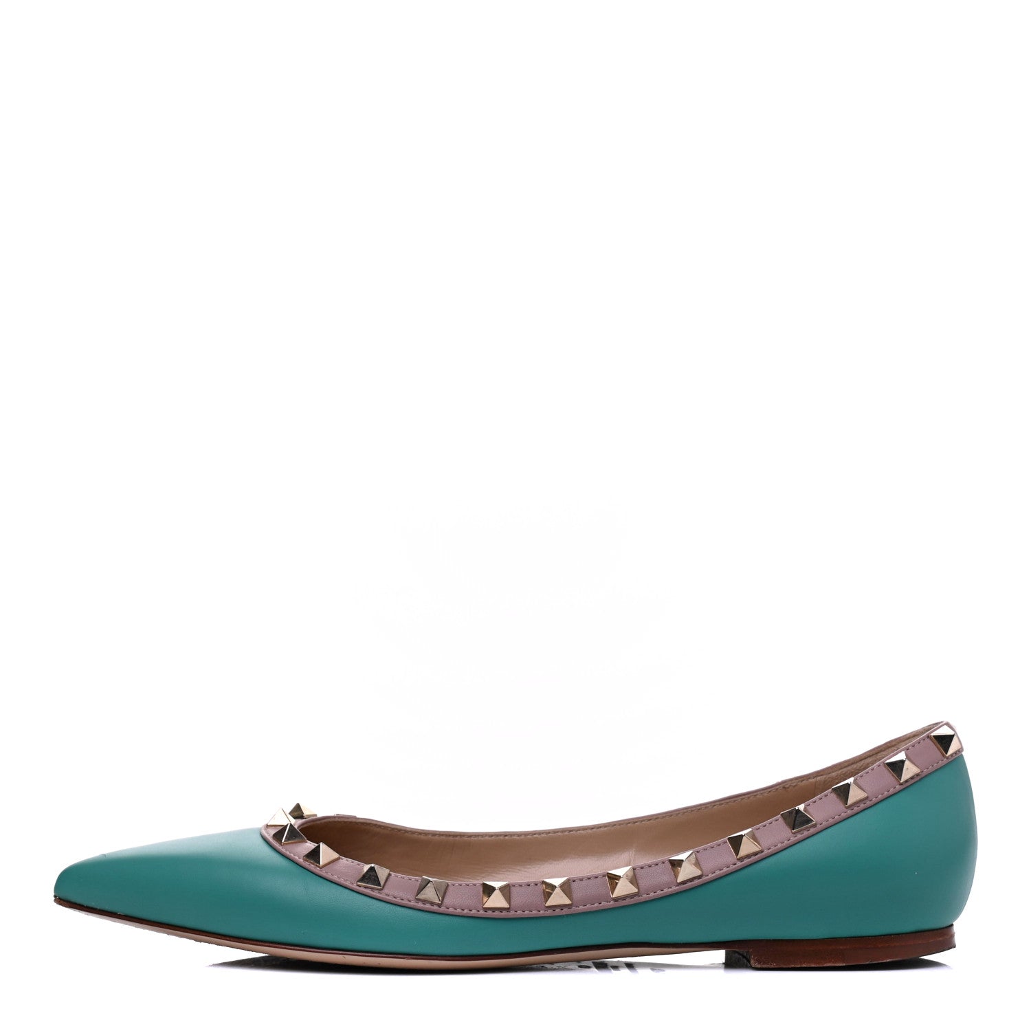 Valentino Garavani Calfskin Nappa Rockstud Ballerina Flats 37.5 Colibri Poudre 1 of 17