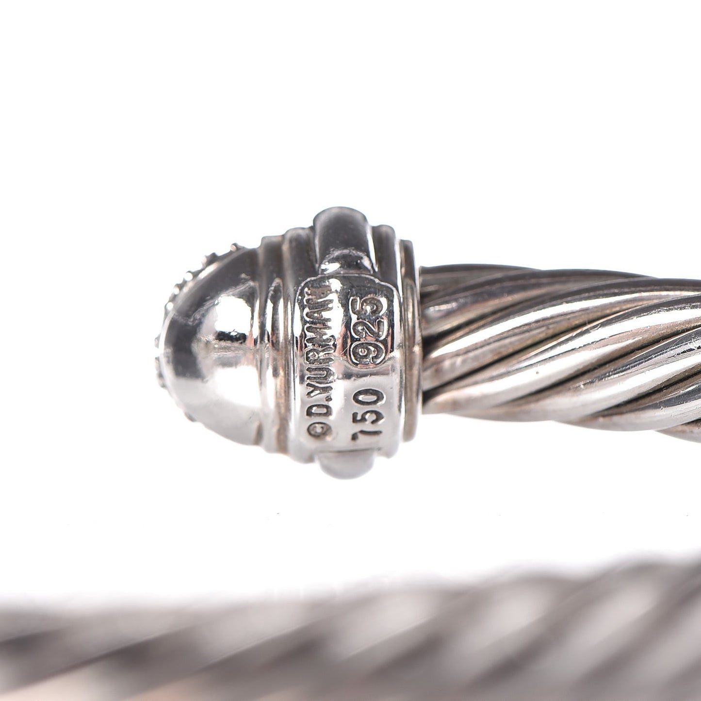 Sterling Silver 18K White Gold Pave Diamond 7mm Cable Classics Bracelet M