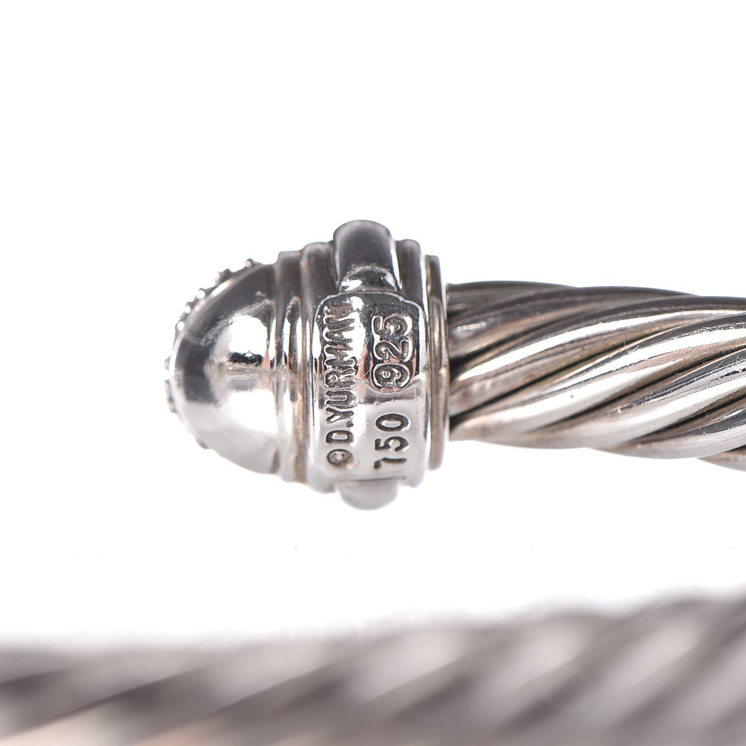 David Yurman Sterling Silver 18K White Gold Pave Diamond 7mm Cable Classics Bracelet M 5 of 5
