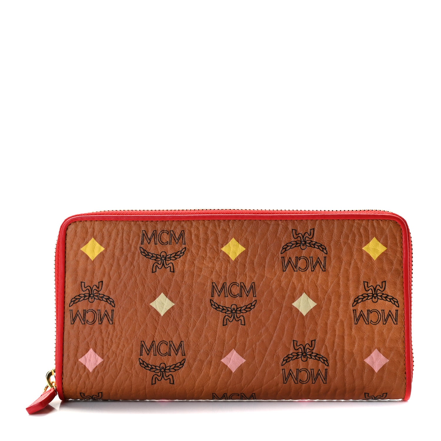 MCM Skyoptic Visetos Zip Around Wallet Cognac Red 1 of 9