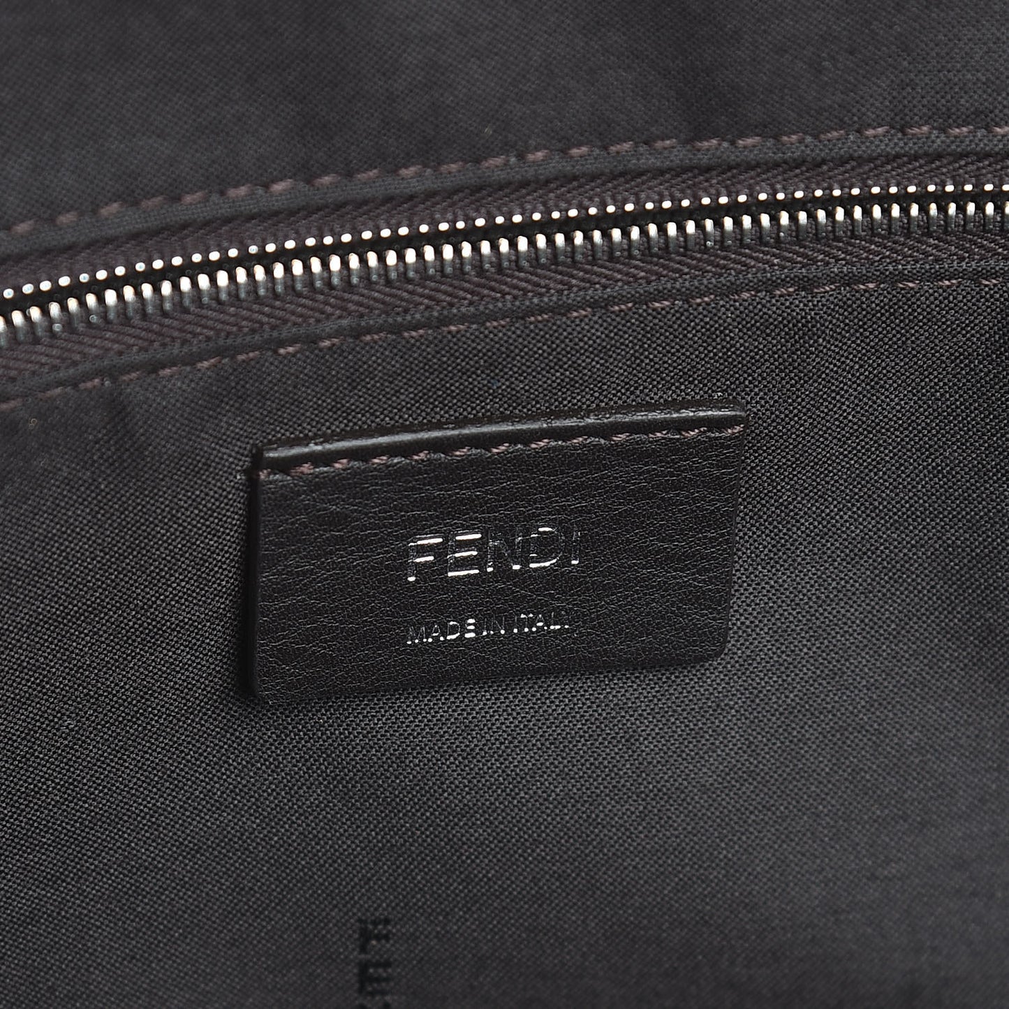 Glazed Fabric Vitello Century FF 1974 Stamp Patch Shopping Tote Mogano Panna Black
