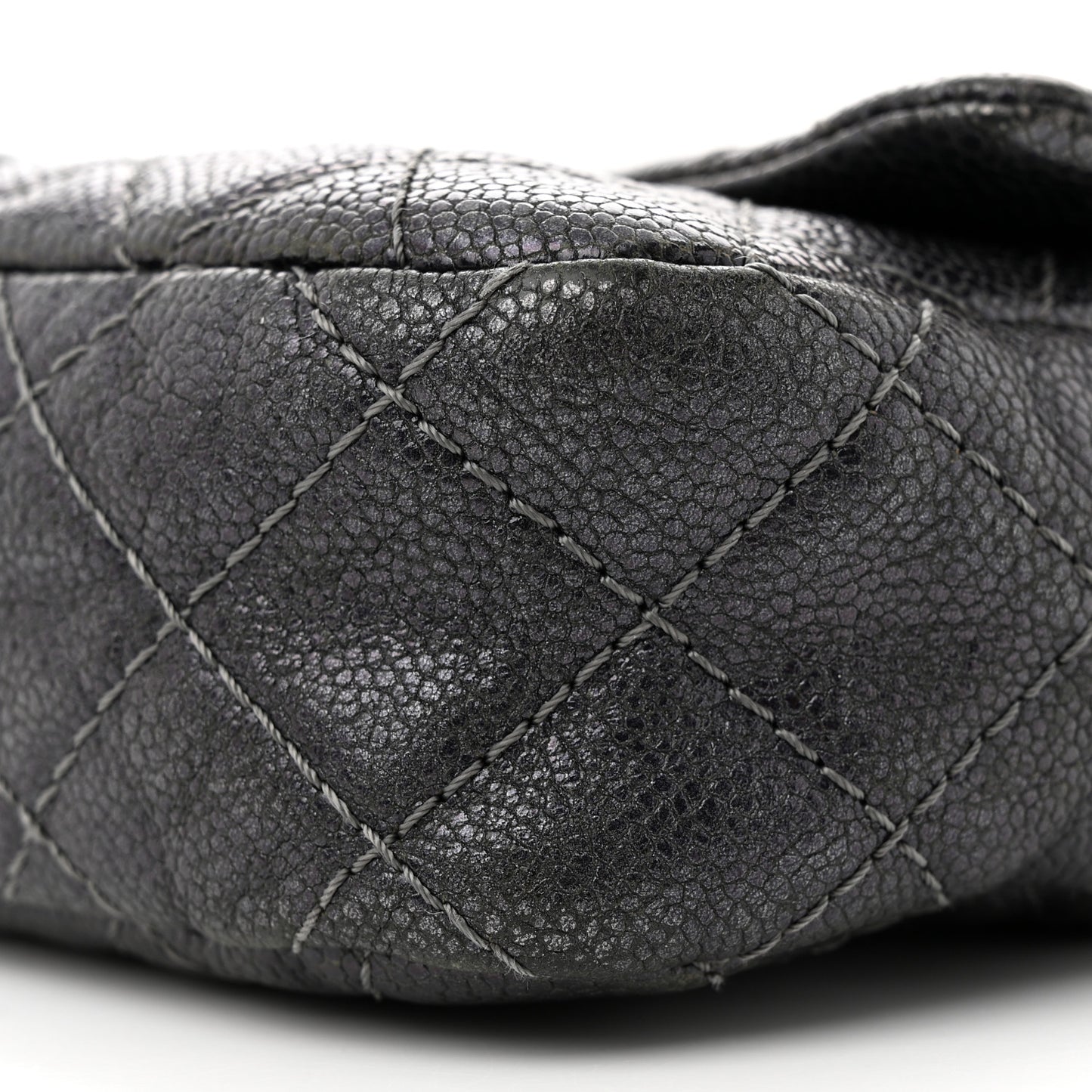 Iridescent Caviar Quilted Small Chic Flap Grey