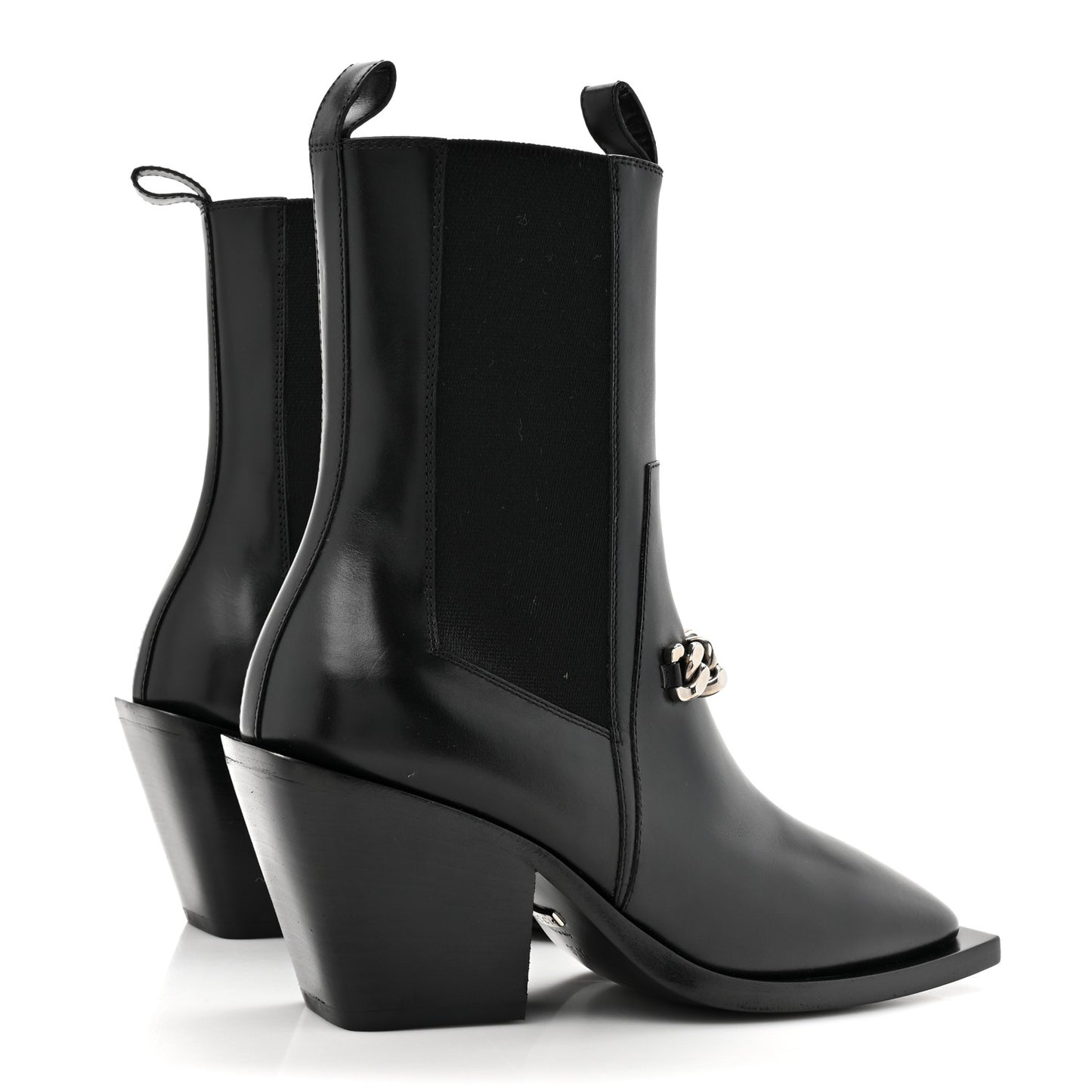New Waxed Calfskin Chain Square Toe Boots 35.5 Black