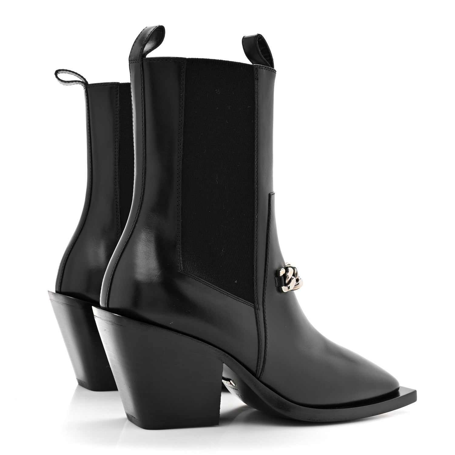 Gucci New Waxed Calfskin Chain Square Toe Boots 35.5 Black 4 of 10