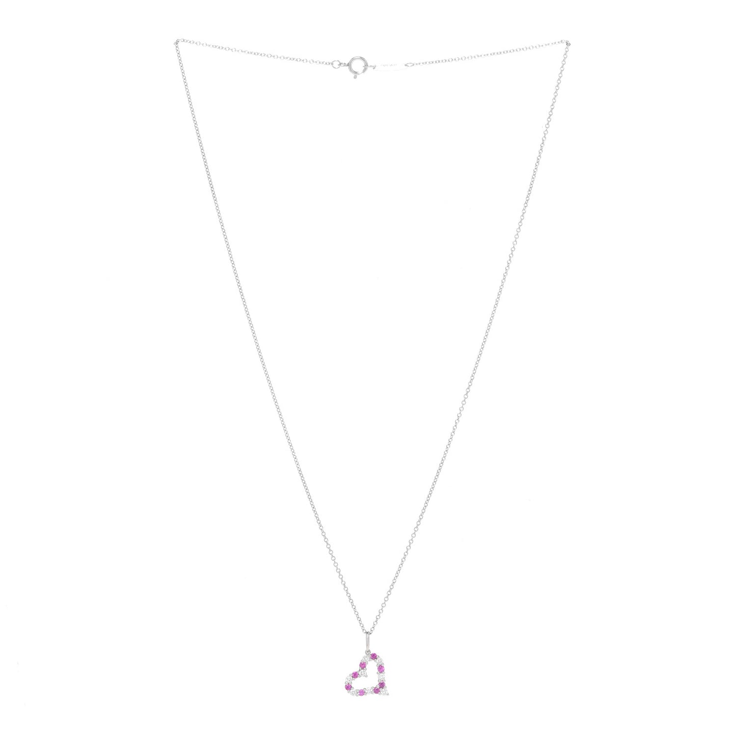 Platinum Diamond Pink Sapphire Mini Heart Pendant Necklace