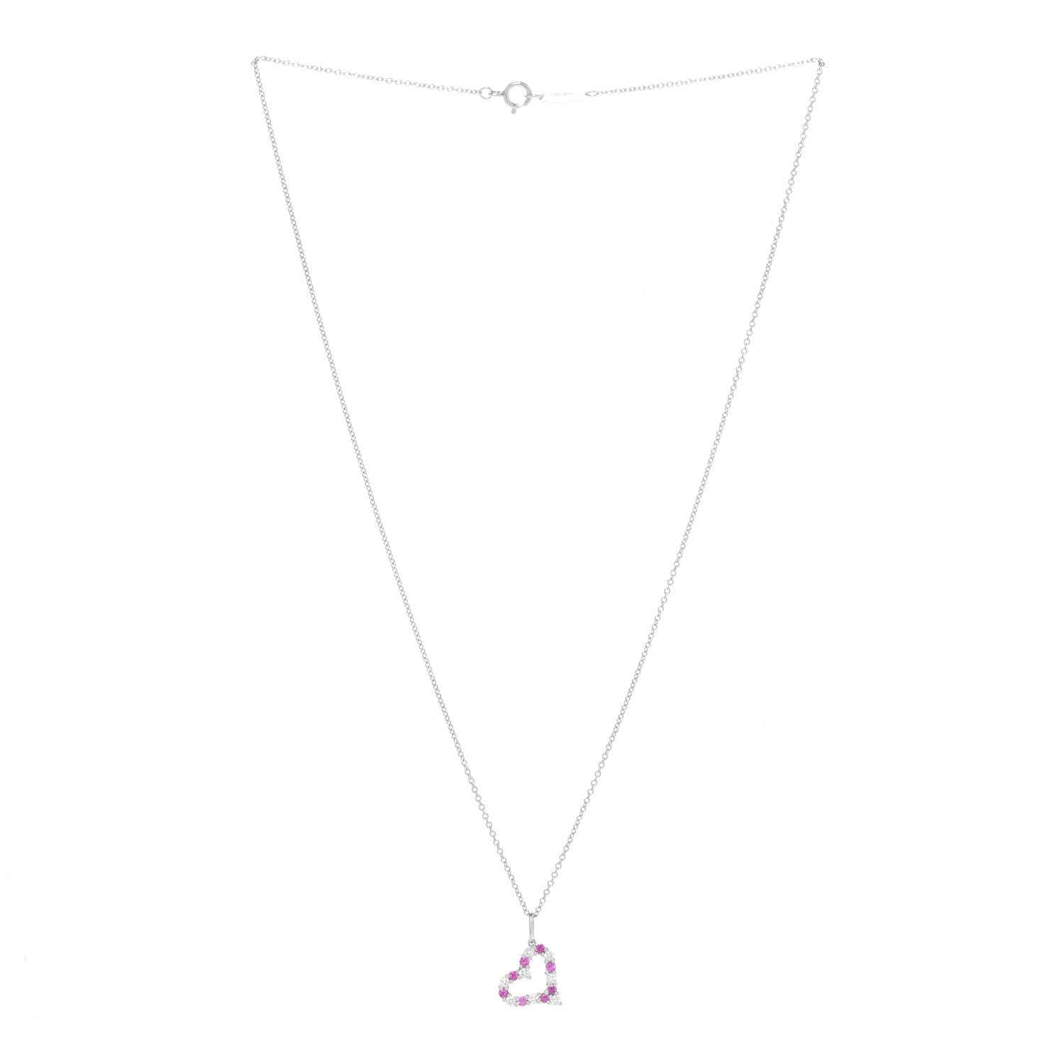 Tiffany Platinum Diamond Pink Sapphire Mini Heart Pendant Necklace 3 of 7