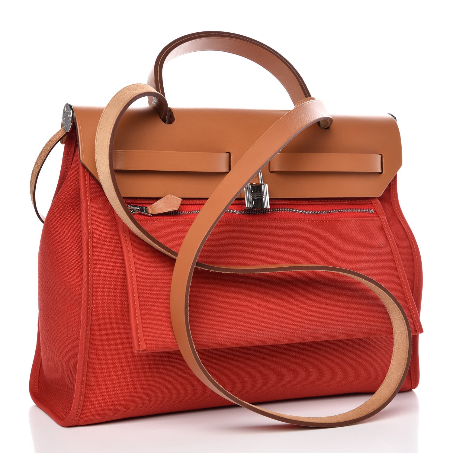 Hermes Vache Hunter Toile Herbag Zip 31 PM Rouge Tomate Natural 4 of 9