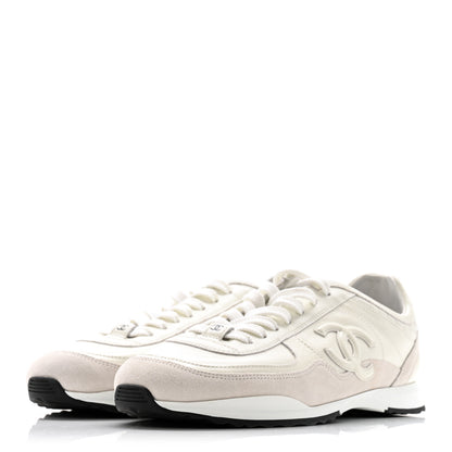 Chanel Suede Calfskin Quilted CC Sneakers 38.5 White Black 4 of 9