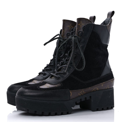 Louis Vuitton Suede Calfskin Monogram Laureate Platform Desert Boots 40 Black 3 of 10