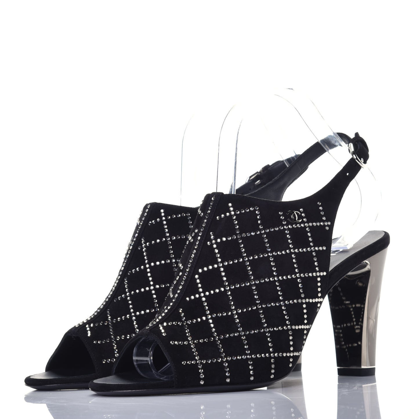 Kid Suede Strass Slingback Pumps 39 Black Silver