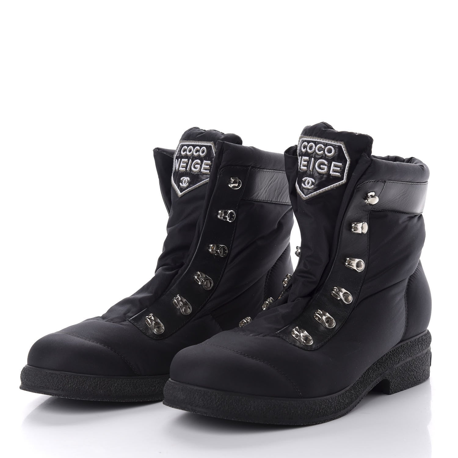 Chanel Nylon Calfskin Womens Coco Neige Short Boots 39.5 Black 3 of 11