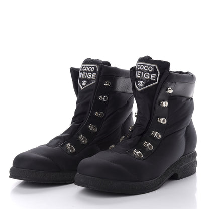 Chanel Nylon Calfskin Womens Coco Neige Short Boots 39.5 Black 3 of 11