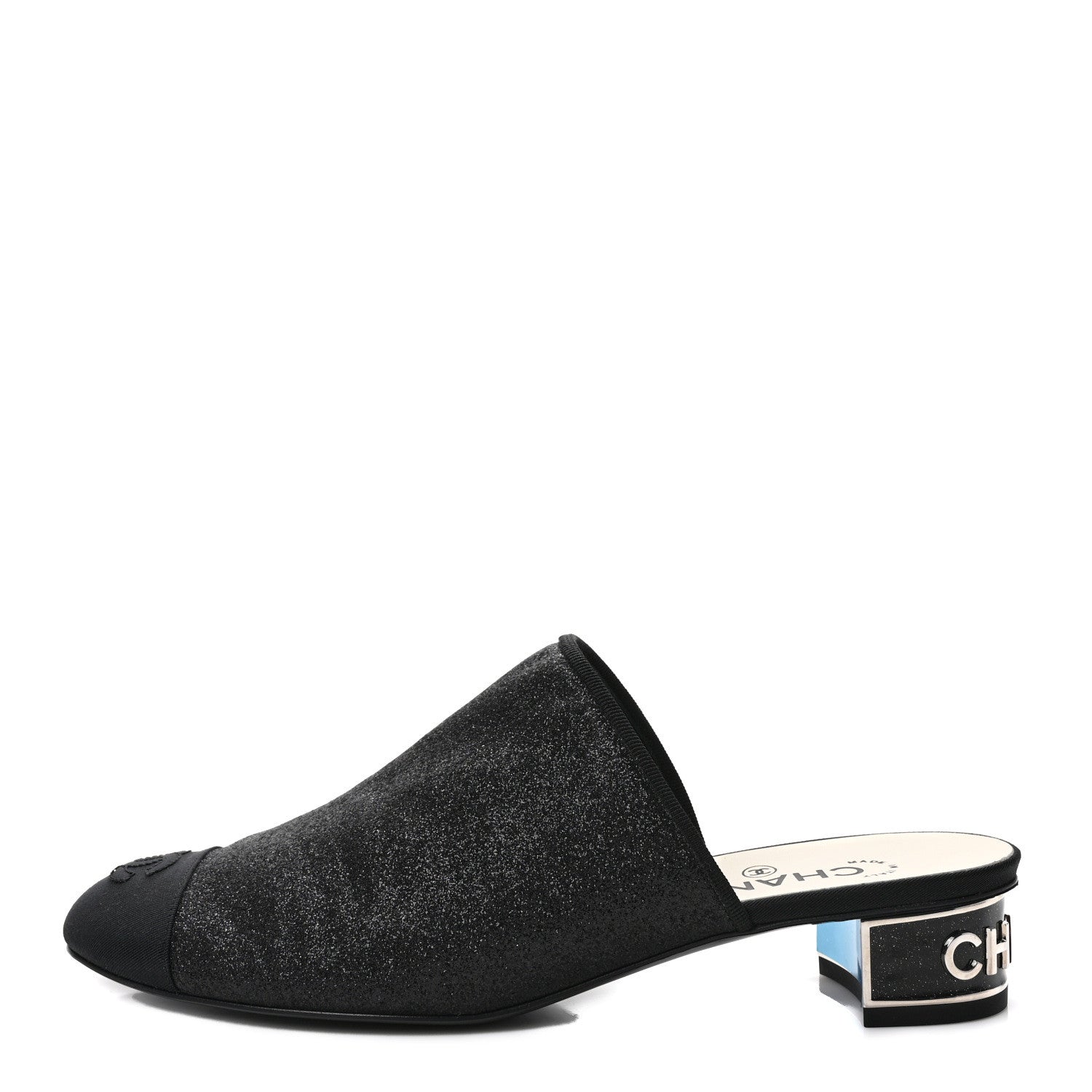 Chanel Fabric Glitter Cap Toe Logo Pumps 40 Black 1 of 9