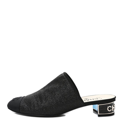 Chanel Fabric Glitter Cap Toe Logo Pumps 40 Black 1 of 9