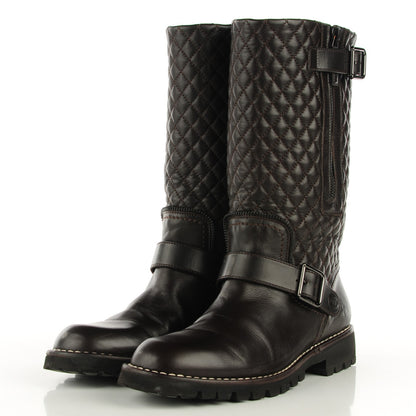 Chanel Calfskin Quilted Biker Boots 40 Dark Brown 4 of 10