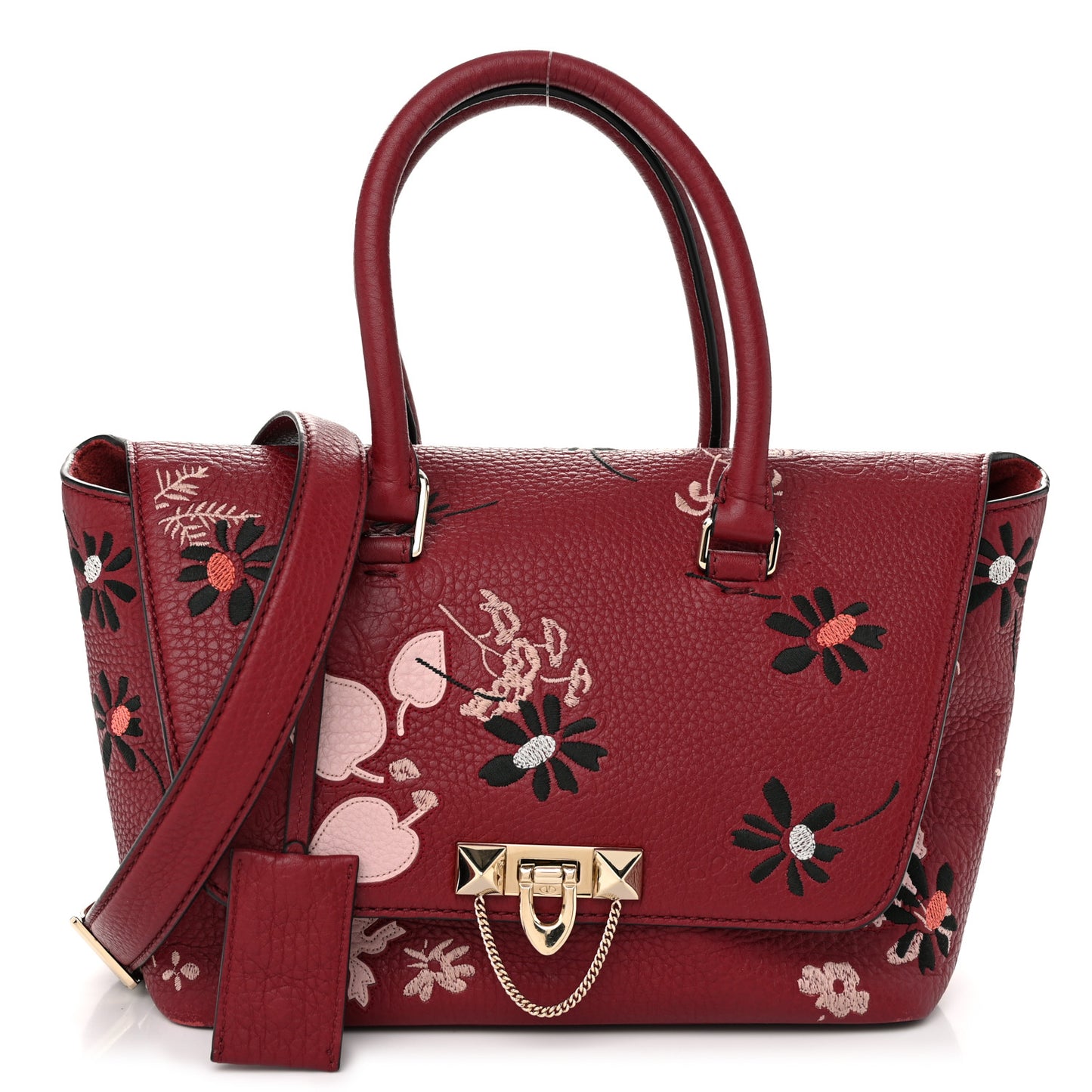 Alce Printed Calfskin Flower Embroidered Demilune Double Handle Satchel