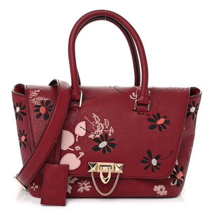 Valentino Garavani Alce Printed Calfskin Flower Embroidered Demilune Double Handle Satchel 1 of 13