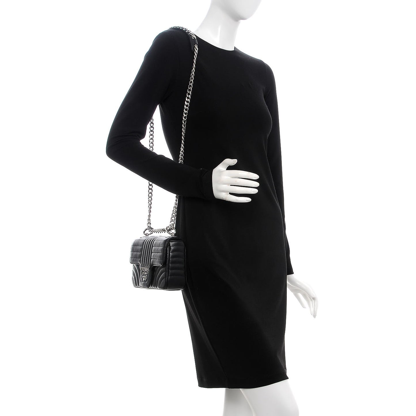 Soft Calfskin Impunture Diagramme Small Chain Flap Shoulder Bag Black
