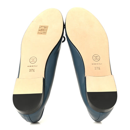 Chanel Lambskin Grosgrain Cap Toe CC Ballerina Flats 37.5 Dark Blue Black 6 of 10