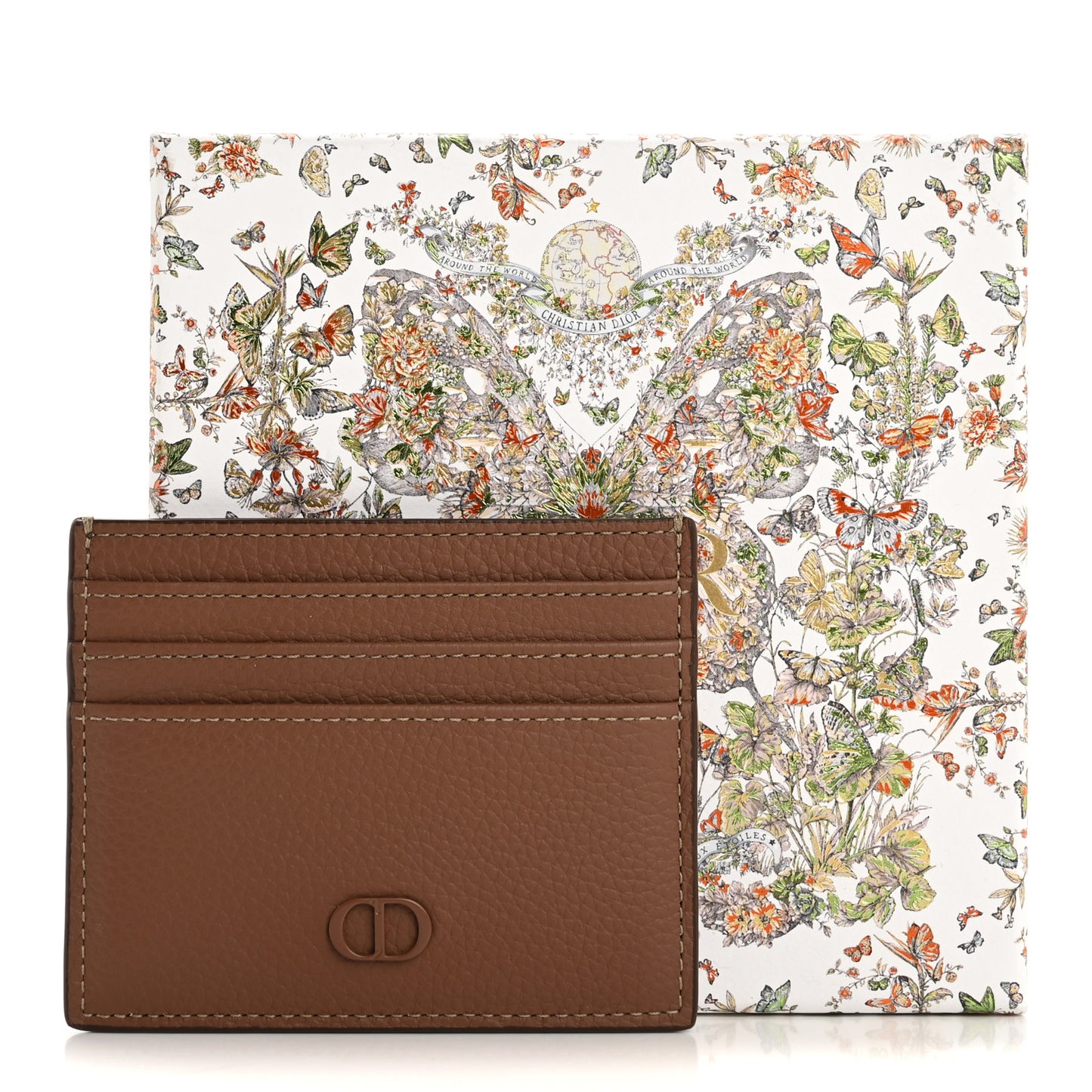 HOMME Grained Calfskin CD Icon Card Holder Brown