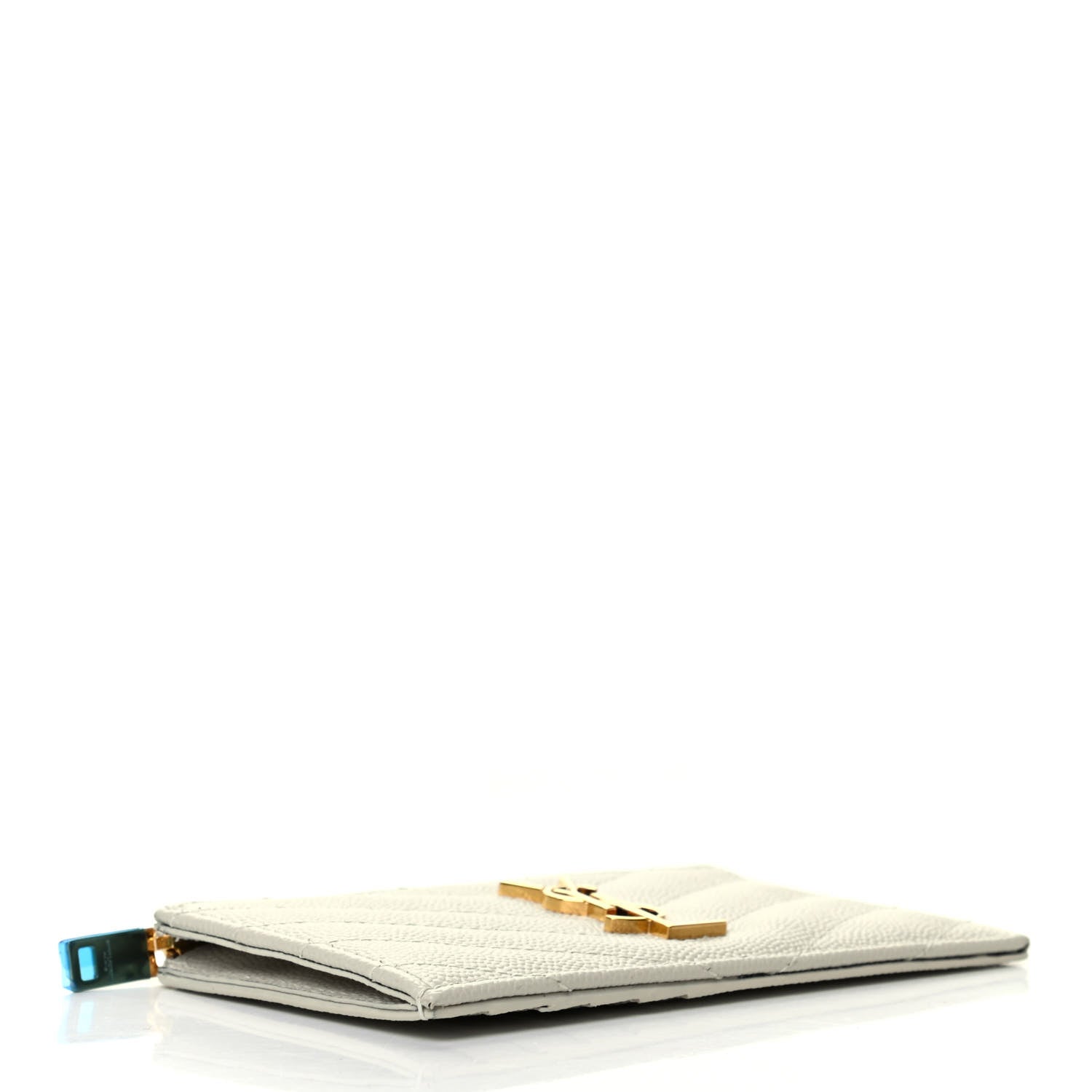 Saint Laurent Grain De Poudre Matelasse Chevron Monogram Fragments Zippered Card Case Crema Soft 4 of 7