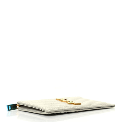 Saint Laurent Grain De Poudre Matelasse Chevron Monogram Fragments Zippered Card Case Crema Soft 4 of 7
