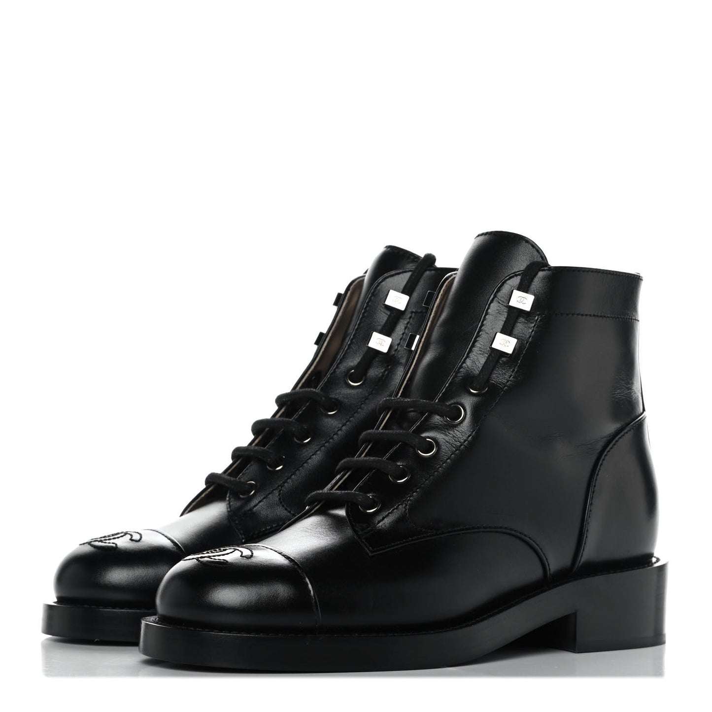 Calfskin Combat Boots 36 Black