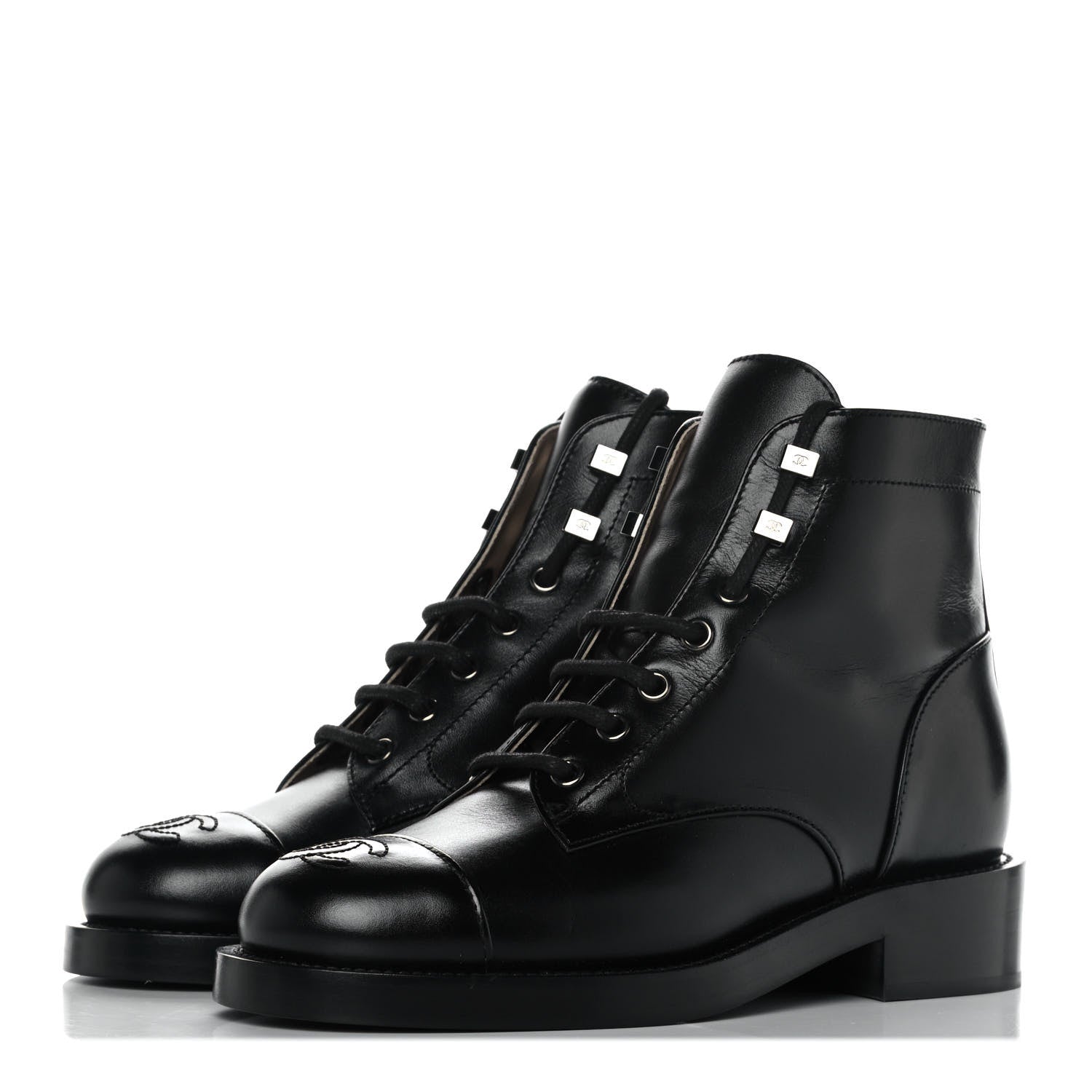 Chanel Calfskin Combat Boots 36 Black 3 of 9
