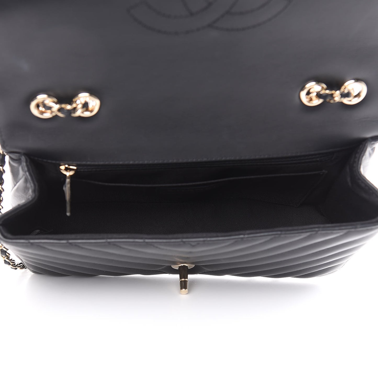 Calfskin Chevron Quilted Small Statement Flap Black