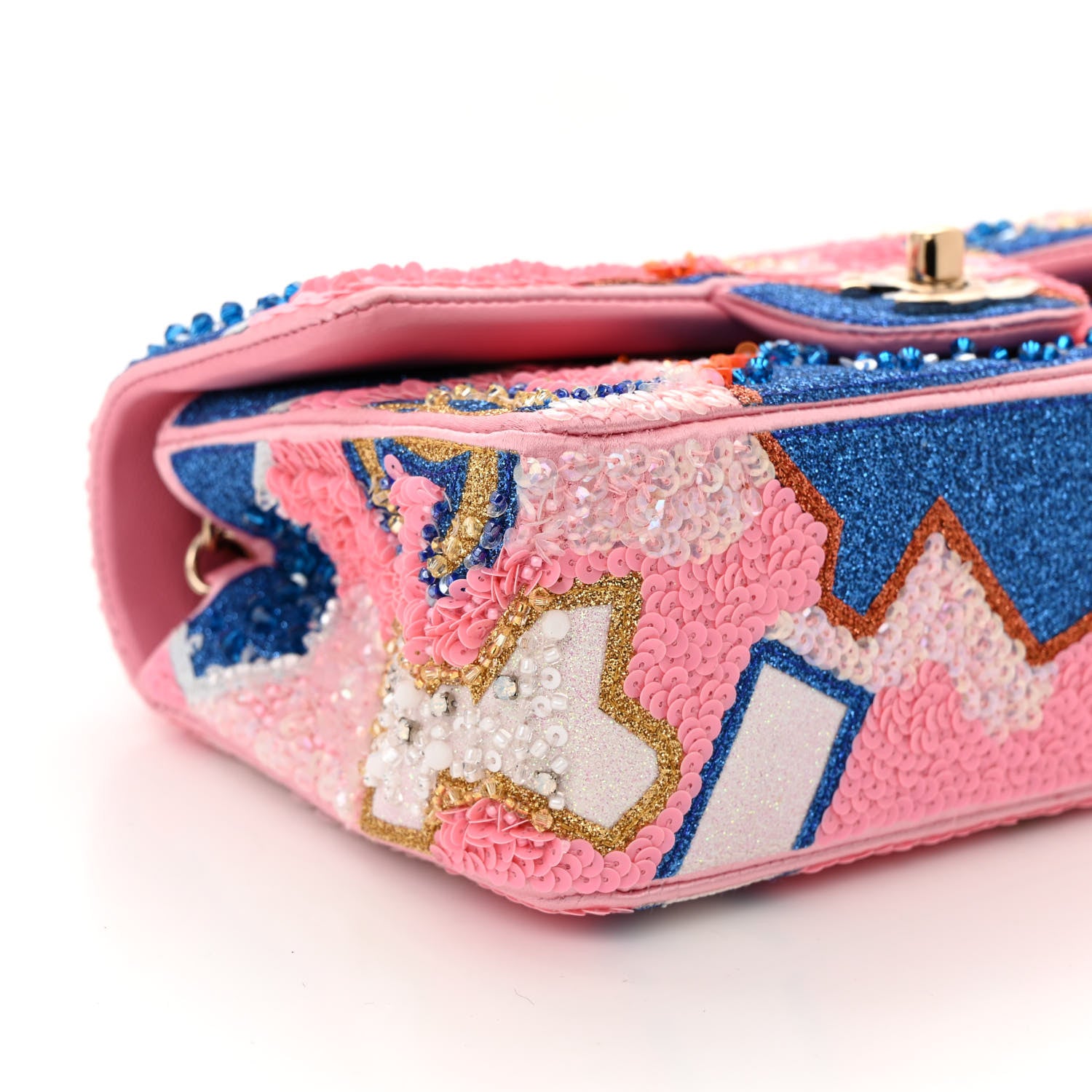 Chanel Satin Sequin Embellished Mini Rectangular Flap Pink White Blue Red 9 of 11